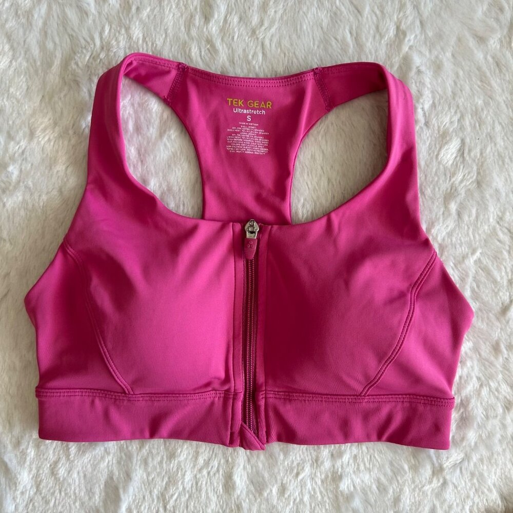 Tek Gear Pink Racerback Sports Bra Front Zipper Closure & Removable Pads‎ Small